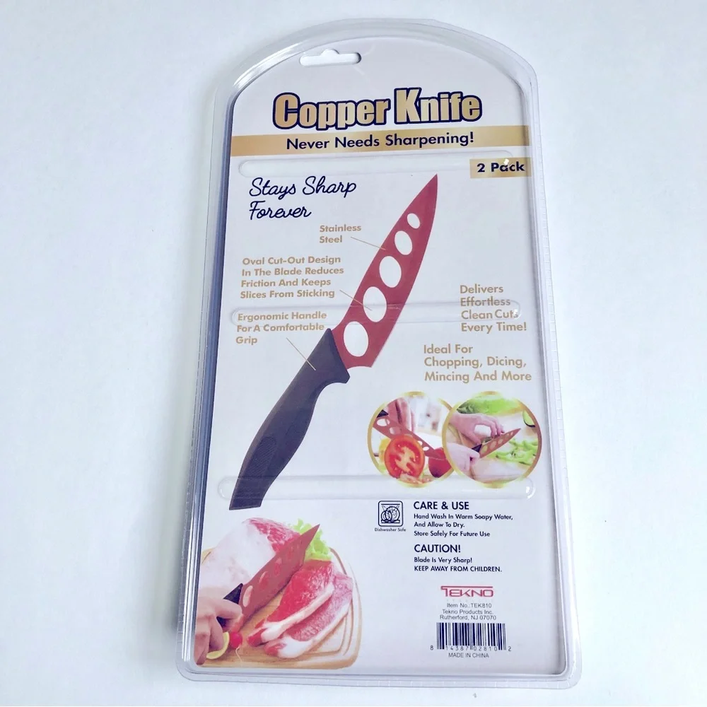 NEW Copper Knife 2 Pack Stainless Steel Copper Coating Stays Sharp Forever 9.75”